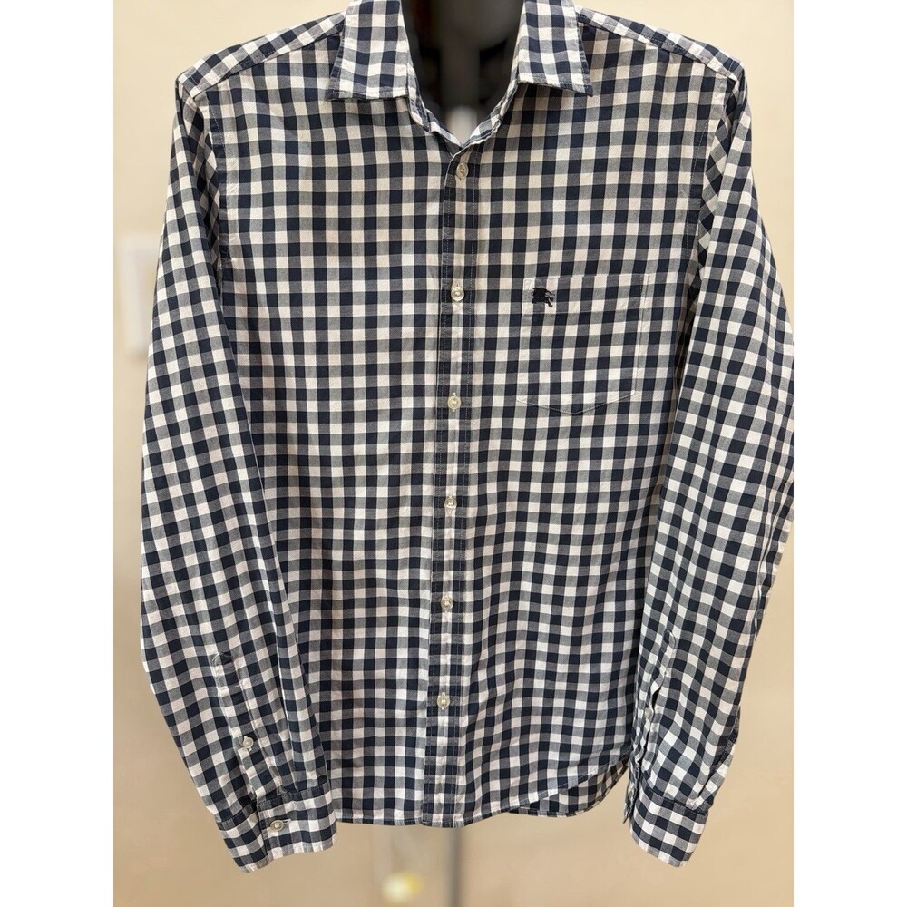 Burberry Brit Men's Size L Gingham Check Button Down Shirt Black White Long Slv